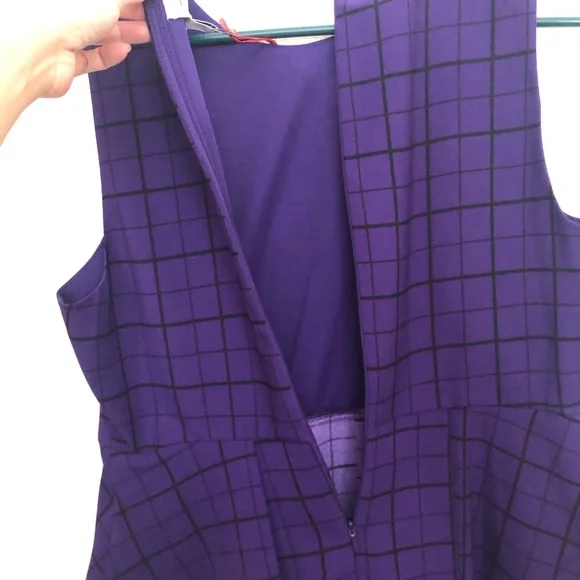 ELLE Womens Medium Sleeveless Peplum Asymmetrical Top Blouse Purple Checkers NWT - Picture 14 of 16